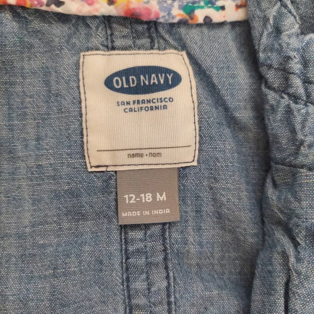 Old Navy Hooded Denim Jacket Girls Size 12M 18M Blue